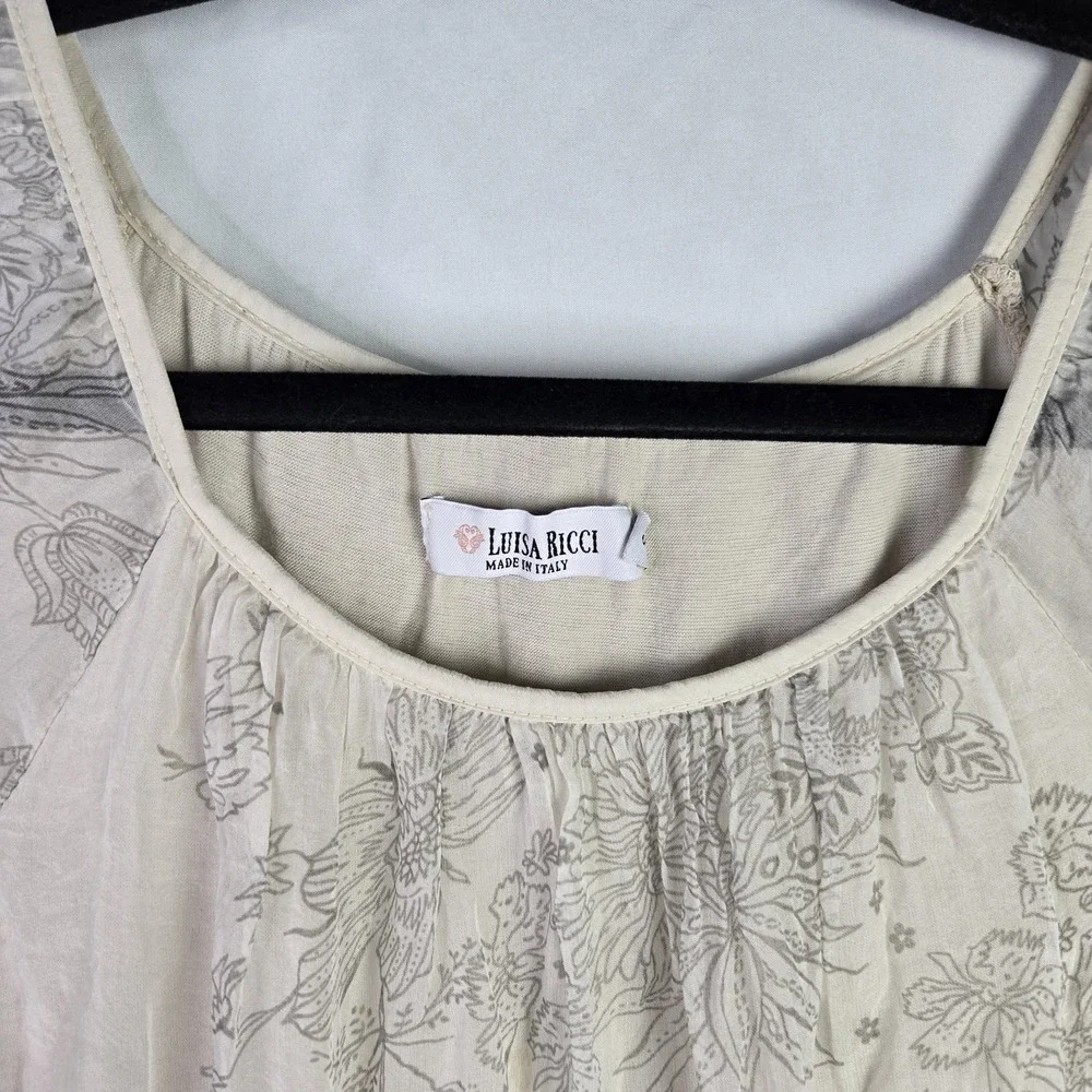 Luisa Ricci Womens Small Floral 100% Silk Blouse‎ Ruffle Hem Ethereal Fairycore